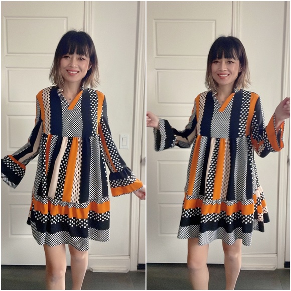 13 Color Block Polka Dot Ruffle Mini Dress - Picture 4 of 9